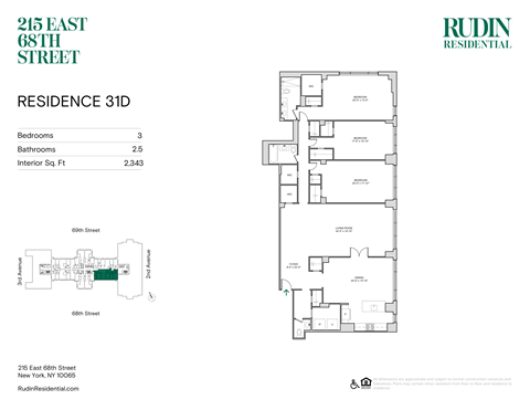 Floor plan for 3 beds, 2.5 baths, 2343 sqft